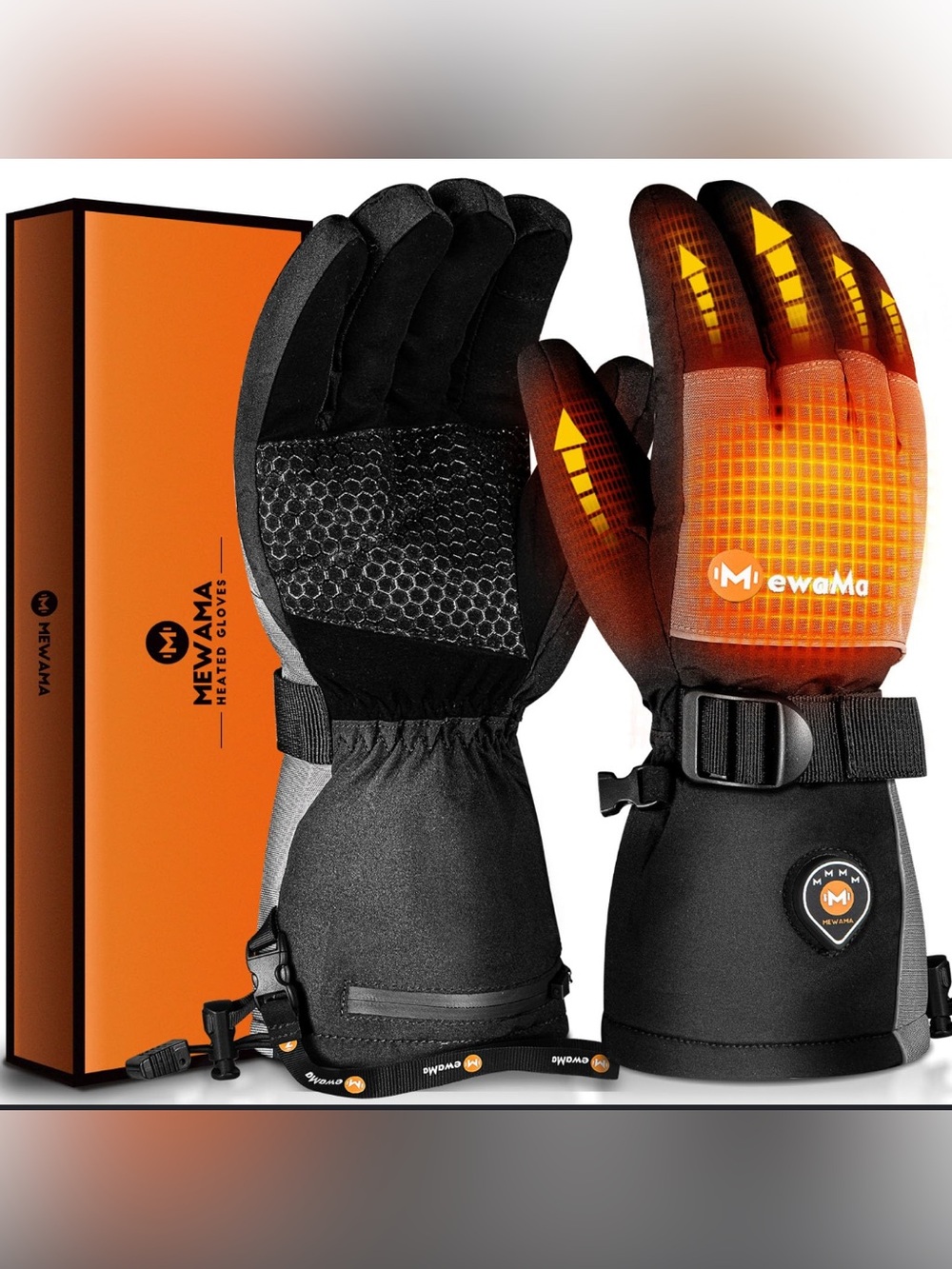 Mewama Heated Winter Gloves in Black & Orange Small NEW